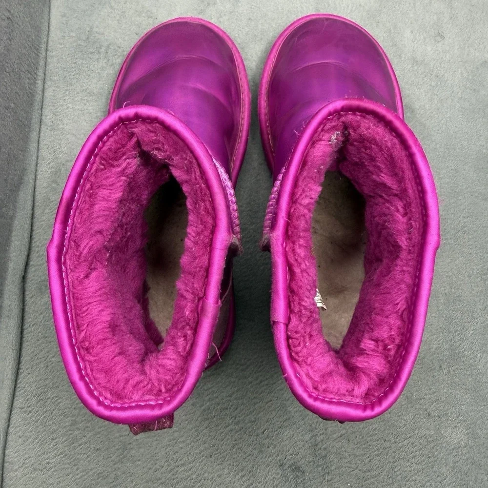 UGG Classic Mini Iridescent Pink Metallic Leather Boots Women's Size 5